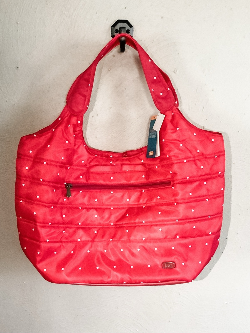 NWT lug Gondola tote in bright pink polka dots - RFiD